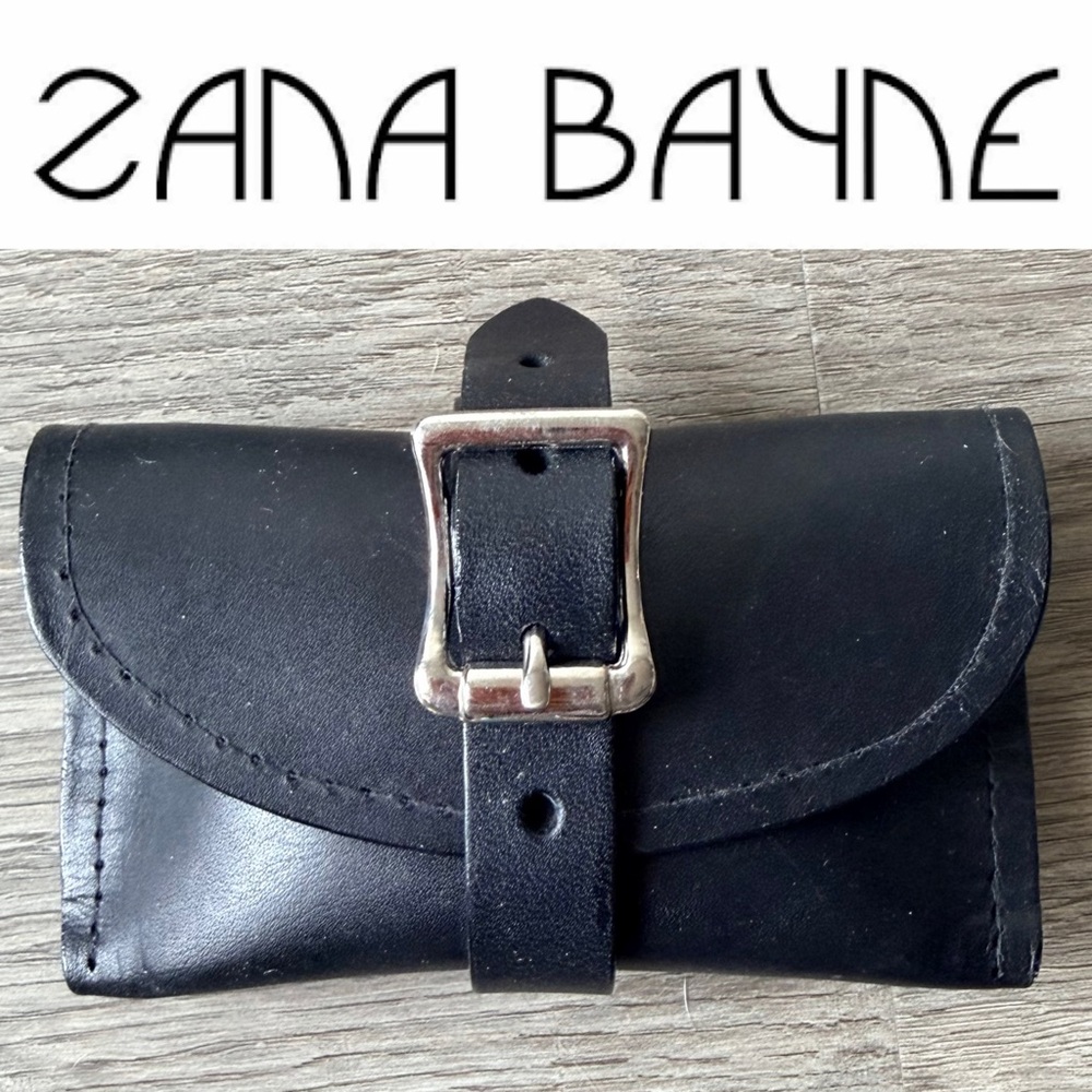 ZANA BAYNE Black Leather Wallet Mini Silver Studded Small Coin Pouch Card Case
